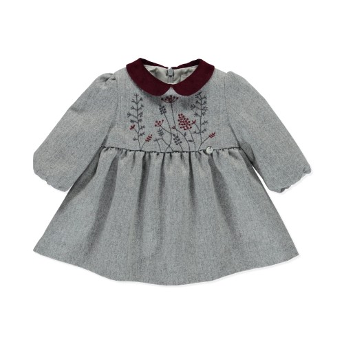 Grey Embroided Smock Dress