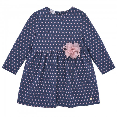Navy Blue Dress with Pink Polka Dots