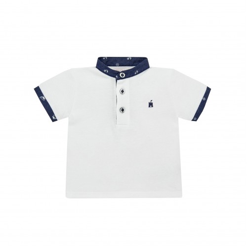 White Polo Shirt with Navy Collar