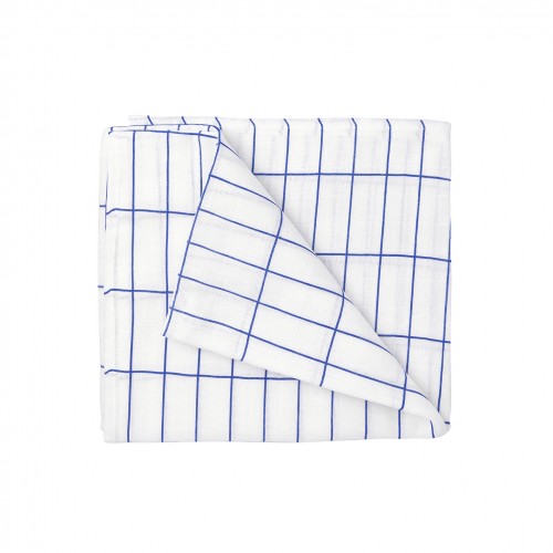 White & Blue Grid Swaddle