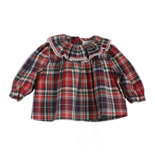 Red Checked Top With Frill Collar