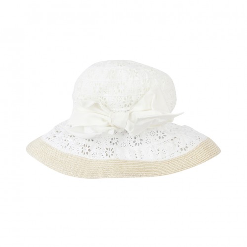 White Sun Hat with Ribbon