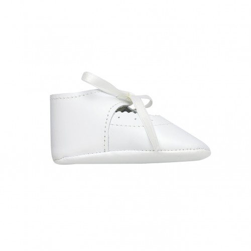 White Leather Shoes with Ribbon