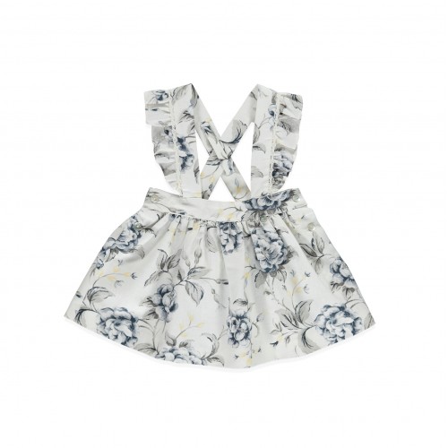 Midnight Blue Floral on Cream Dress